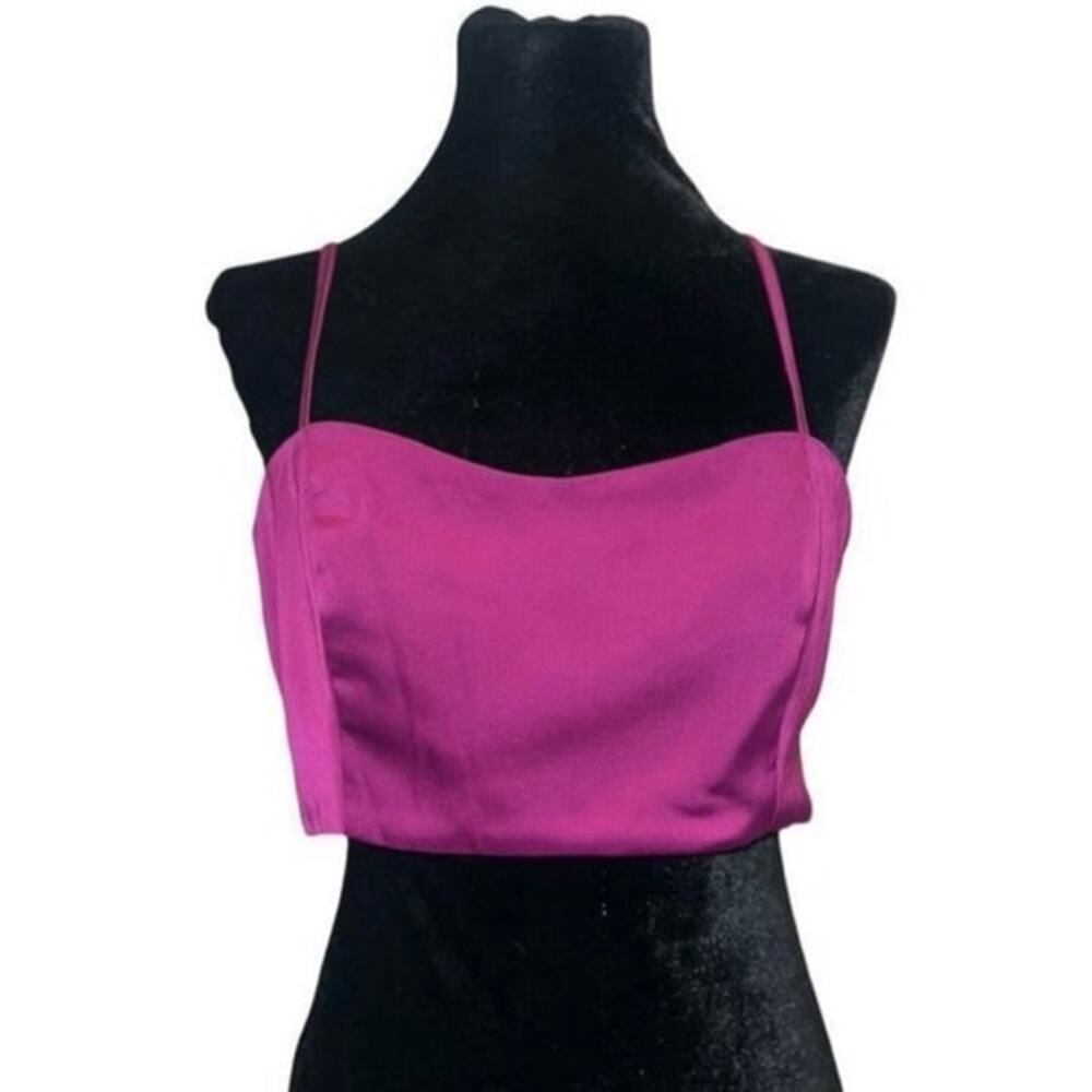 House of Harlow 1960 Magenta Satin Bandeau Crop Top Smocked Back Glam Bustier - Picture 7 of 9
